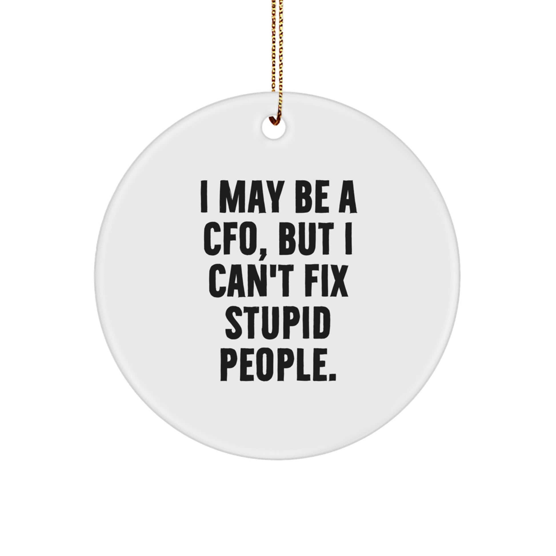 CFO Gifts Funny Quote Circle Ornament From Friends, For CFO, Men, at Christmas - 'I May Be A Cfo, But I Can't Fix Stupid People.' - Image 1