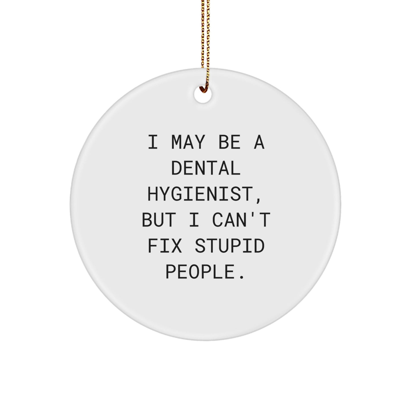 Funny Dental Hygienist Gifts from Friends, 'I May Be A Dental Hygienist, But I Can't Fix Stupid People.' Circle Ornament for Christmas - Image 1