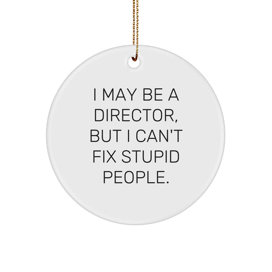 Funny Director Gifts for Men, Christmas Circle Ornament with 'I May Be A Director, But I Can't Fix Stupid People.' Quote, Gifts from Friends - Image 1