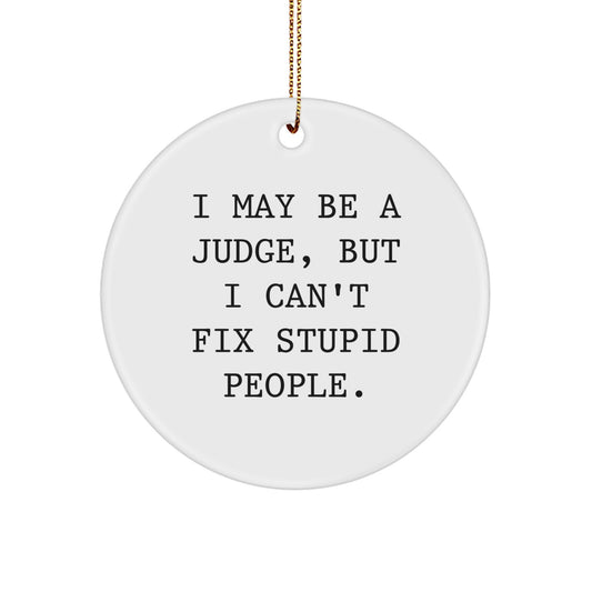Funny Judge Gifts for Men, 'I May Be A Judge, But I Can't Fix Stupid People' Circle Ornament, Christmas Unique Presents from Friends to Family - Image 1