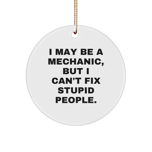 Funny Mechanic Gift, I May Be A Mechanic, But I Can't Fix Stupid People. Circle Ornament for Mechanic, Gifts from Men to Mechanic, Mechanic Christmas Unique Gifts - Image 1