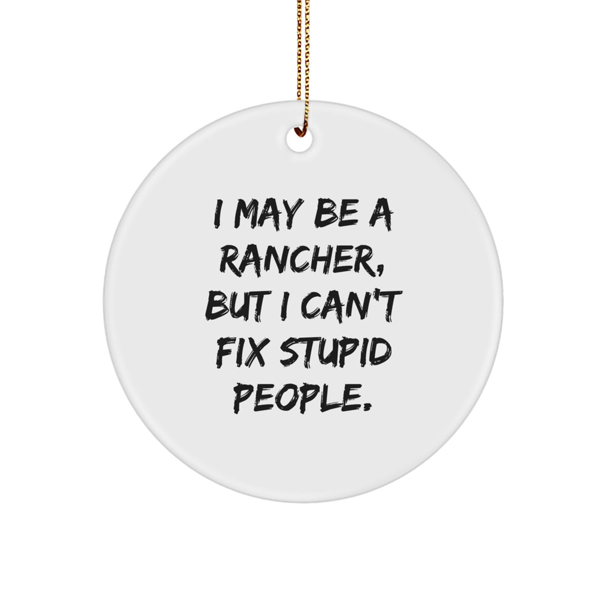 Rancher Funny Circle Ornament, 'I May Be A Rancher, But I Can't Fix Stupid People.', Christmas Unique Gift for Friends, Coworkers, or Family from Men, Women, or Coworkers - Image 1