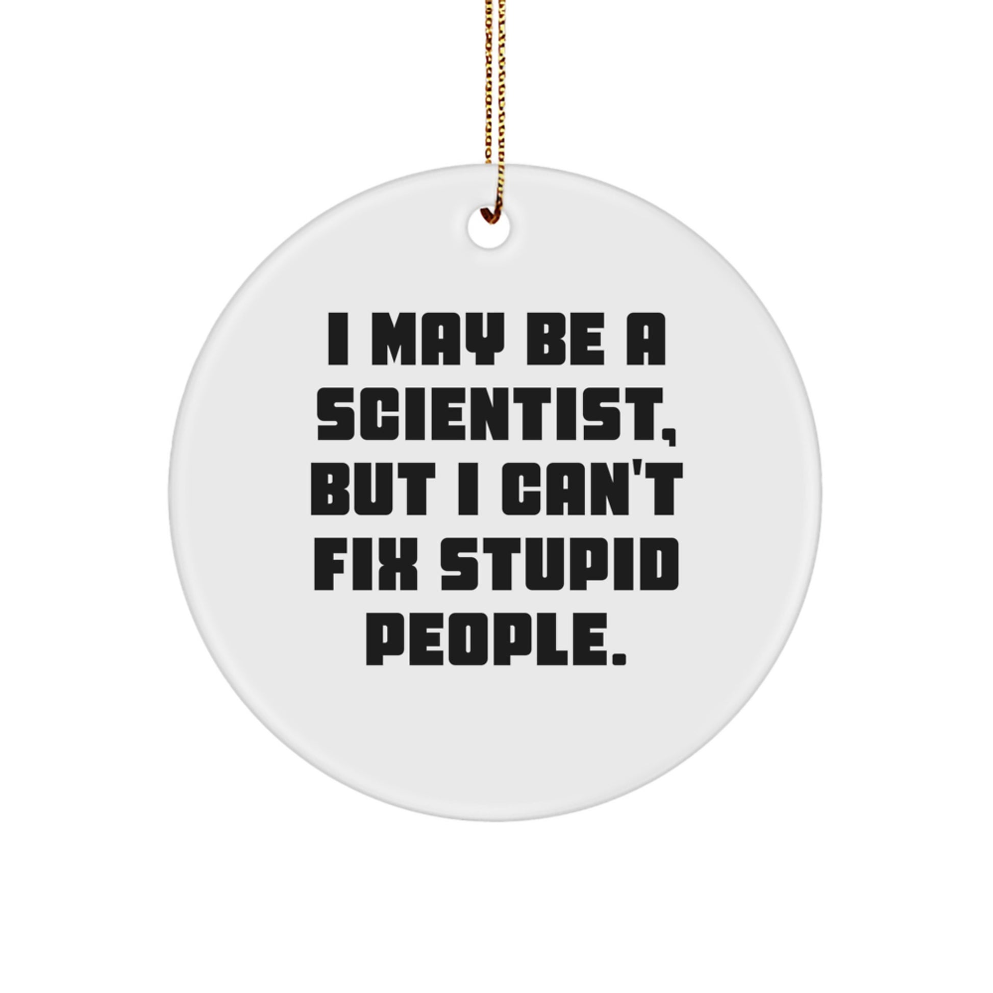 Funny Scientist Gifts for Men from I May Be A Scientist, But I Can't Fix Stupid People. - Circle Ornament for Christmas - Image 1