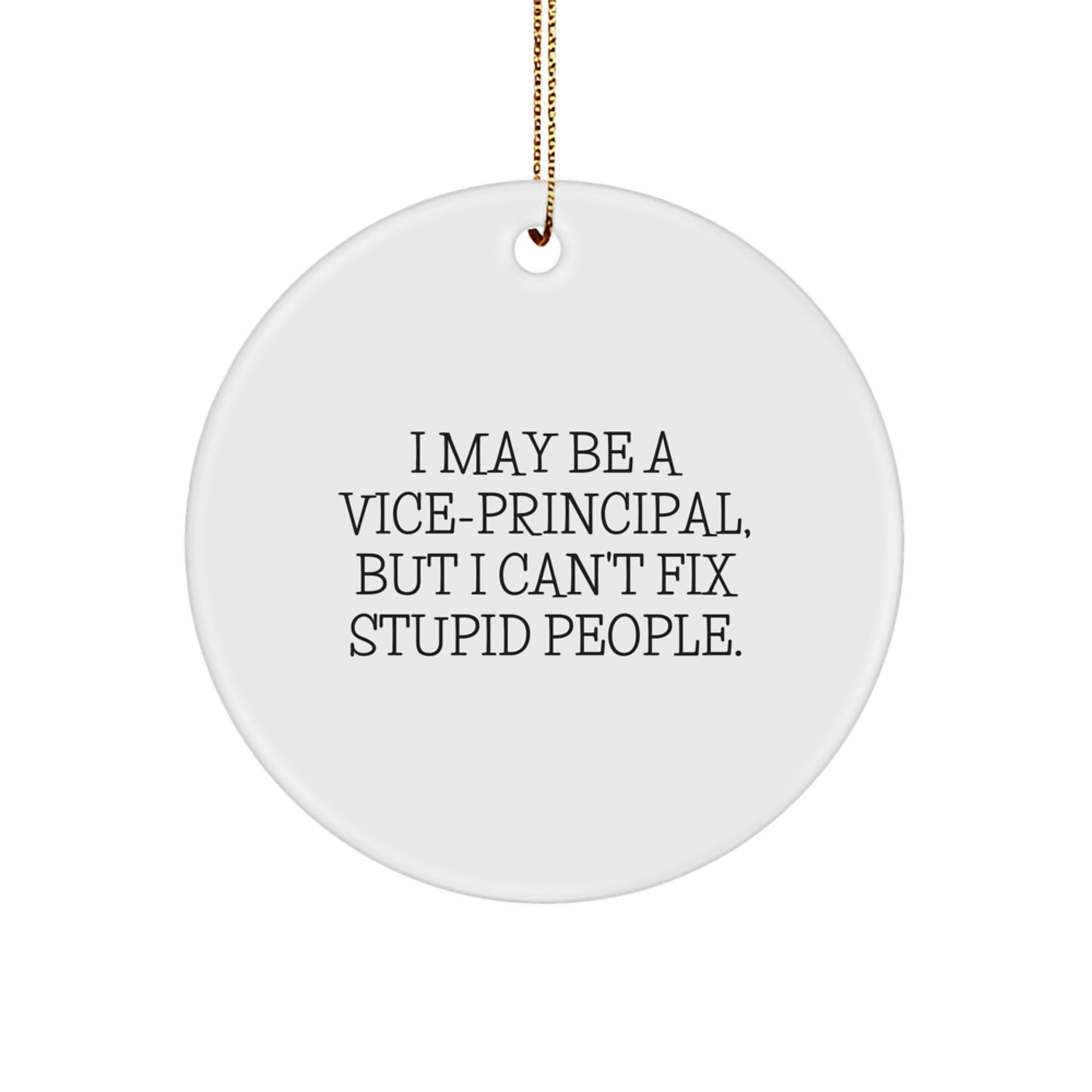 Funny Vice-principal Gifts - I May Be A Vice-principal, But I Can't Fix Stupid People. Circle Ornament, White, 2.75in, Christmas Unique Gifts from Friends to Vice-principal - Image 1