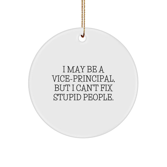 Funny Vice-principal Gifts - I May Be A Vice-principal, But I Can't Fix Stupid People. Circle Ornament, White, 2.75in, Christmas Unique Gifts from Friends to Vice-principal - Image 1