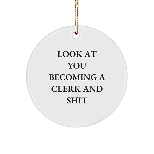 Funny Clerk Christmas Circle Ornament - Gifts from Friends and Family for Becoming a Clerk and Shit - Image 1