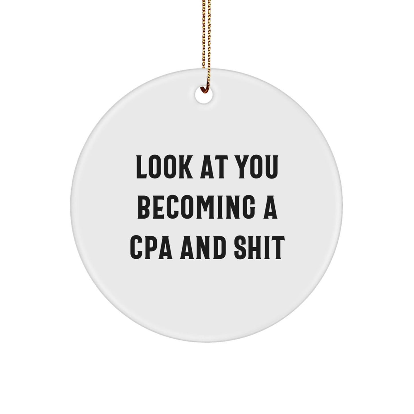 Funny CPA Gifts from Friends - 'Look At You Becoming A CPA And Shit' Circle Ornament for Christmas, Gifts for CPA - Image 1