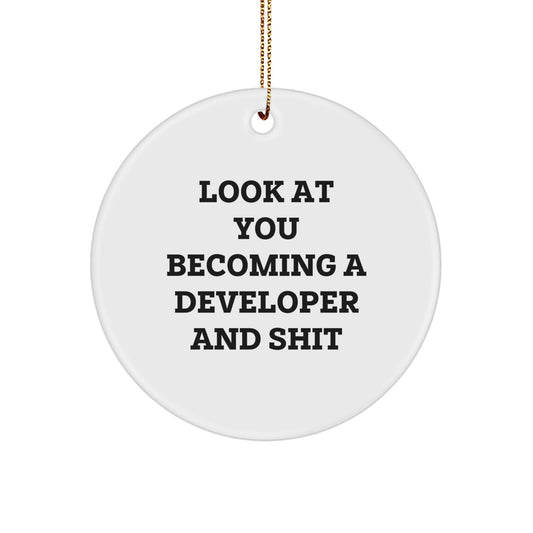 Funny Developer Gifts from Friends to Celebrate Becoming a Master Circle Ornament for Christmas - Image 1