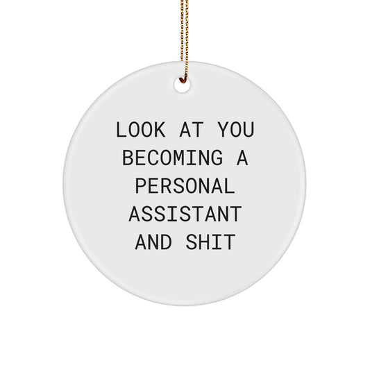 Funny Personal Assistant Gifts from Friends for Christmas - Circle Ornament, Look At You Becoming A Personal Assistant And Shit - Image 1