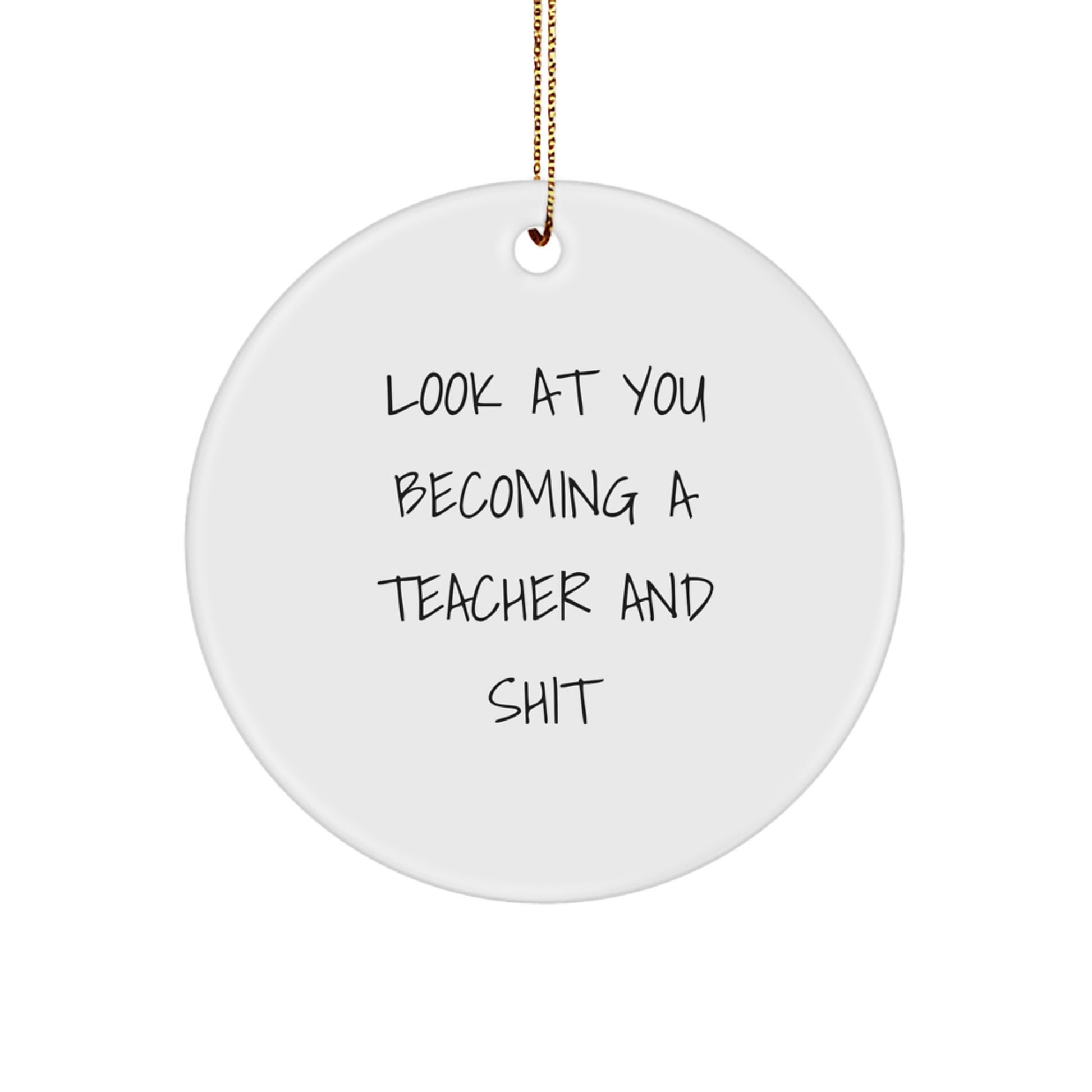 Funny Teacher Gifts from Men, Women, Friends, Coworkers, Family - Look At You Becoming A Teacher And Shit Circle Ornament for Christmas Unique Gifts for Teachers, Teacher Appreciation Gifts - Image 1