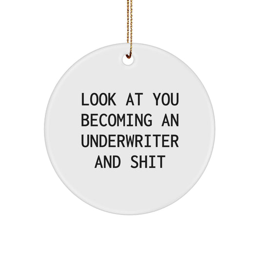 Funny Underwriter Gifts for Him from Friends - 'Look At You Becoming An Underwriter And Shit' Circle Ornament for Christmas Decorations - Image 1