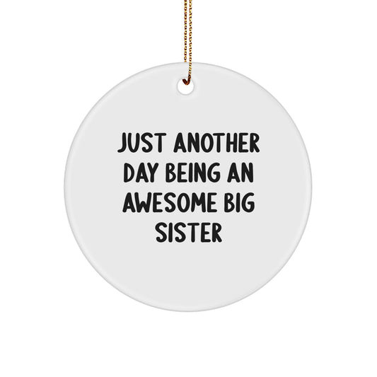 Funny Big Sister Gifts from Men to Big Sister Circle Ornament for Christmas with Inspirational Quote, 'Just Another Day Being An Awesome Big Sister' - Unique Presents for Family - Image 1