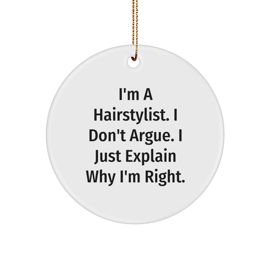 Funny Hairstylist Gifts from Men to Women Friends at Christmas Unique Circle Ornament - Image 1