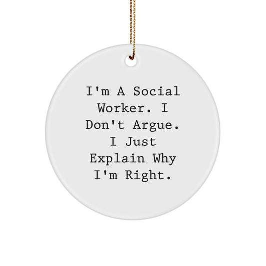 Funny Social Worker Gifts from Men to Coworkers, Circle Ornament for Christmas Unique Presents - Image 1
