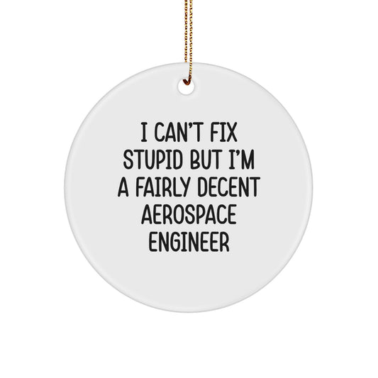 Aerospace Engineer Gifts for Men Funny Circle Ornament, 'I Can't Fix Stupid But I'm A Fairly Decent Aerospace Engineer' Christmas Unique Gifts from Family - Image 1