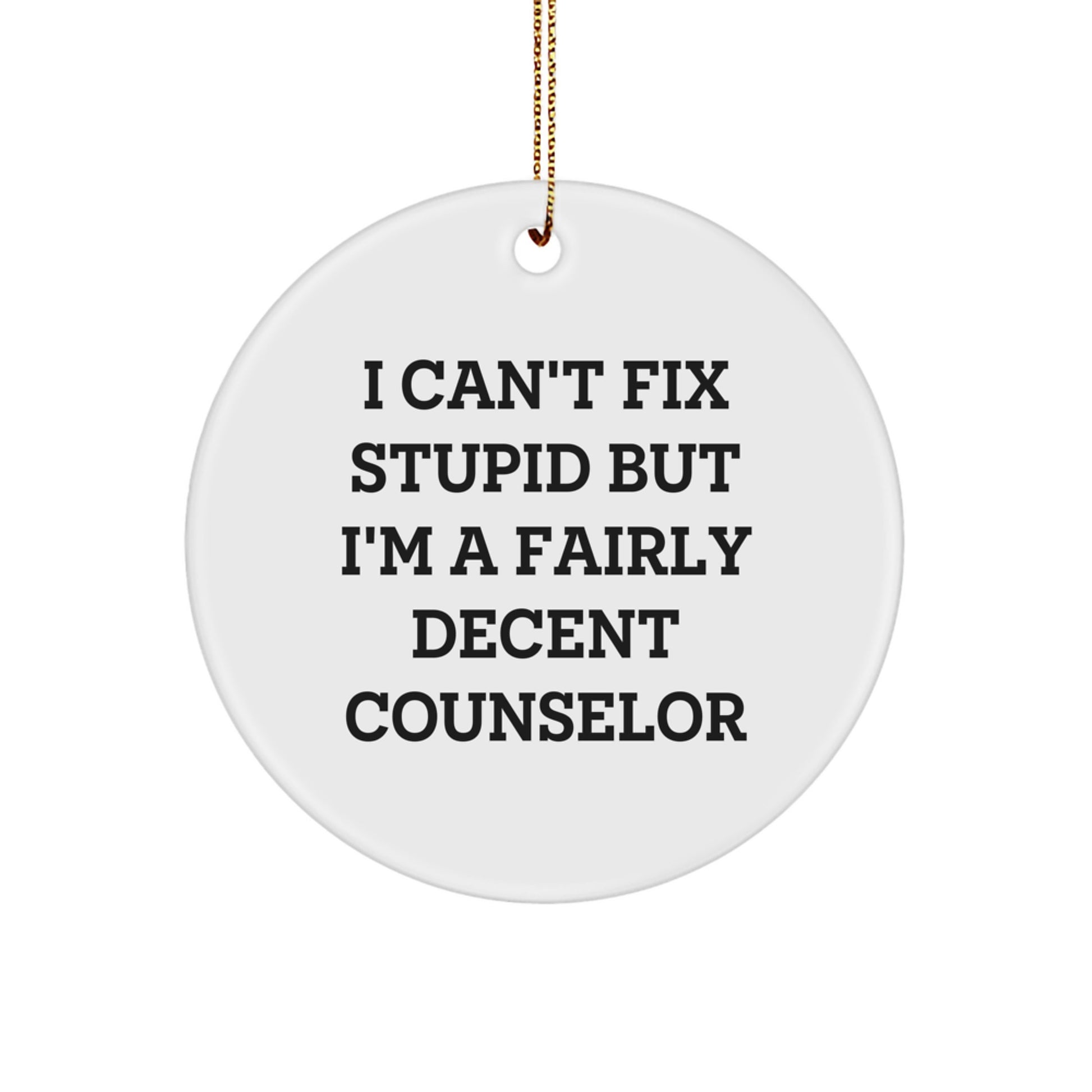 Funny Counselor Gifts for Men, Women, or Friends - 'I Can't Fix Stupid' Circle Ornament, Christmas Unique Gifts from Men to Counselor, Counselor Appreciation - Image 1