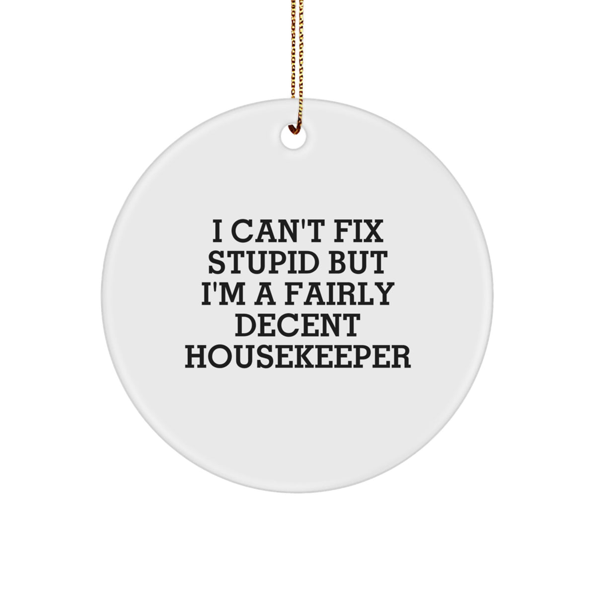 Funny Housekeeper Gifts from Men to Women Christmas Unique Circle Ornament I Cant Fix Stupid - Image 1
