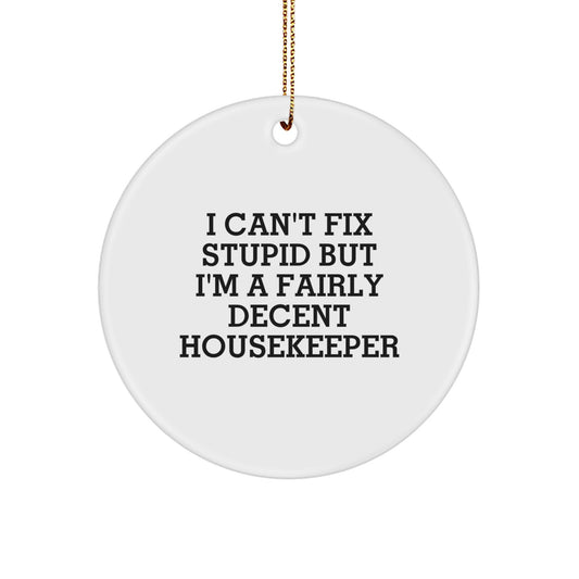 Funny Housekeeper Gifts from Men to Women Christmas Unique Circle Ornament I Cant Fix Stupid - Image 1