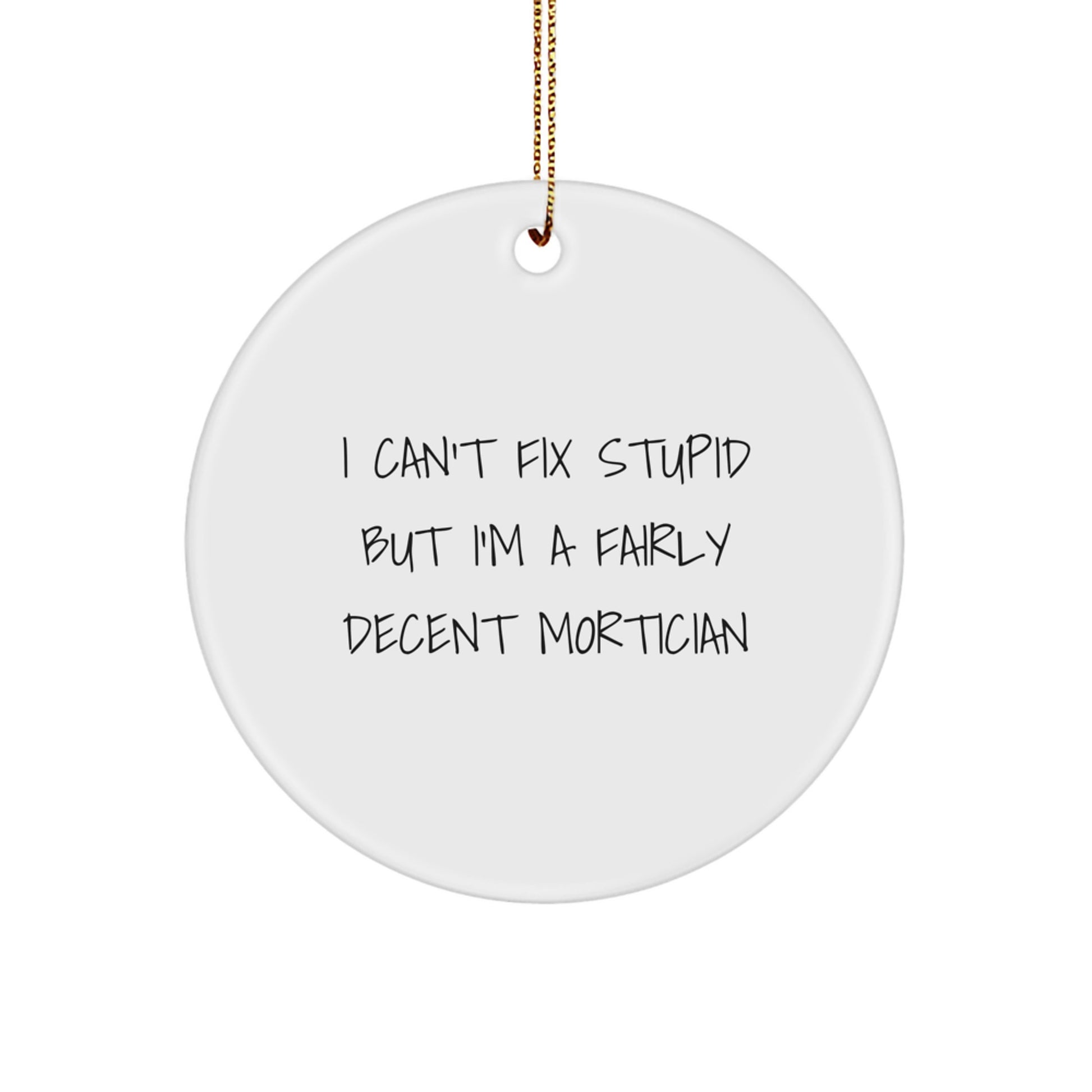 Funny Mortician Gifts for Men Christmas Unique Gifts from Friends, Mortician Circle Ornament, Inspirational Quote I Can't Fix Stupid But I'm A Fairly Decent Mortician - Image 1