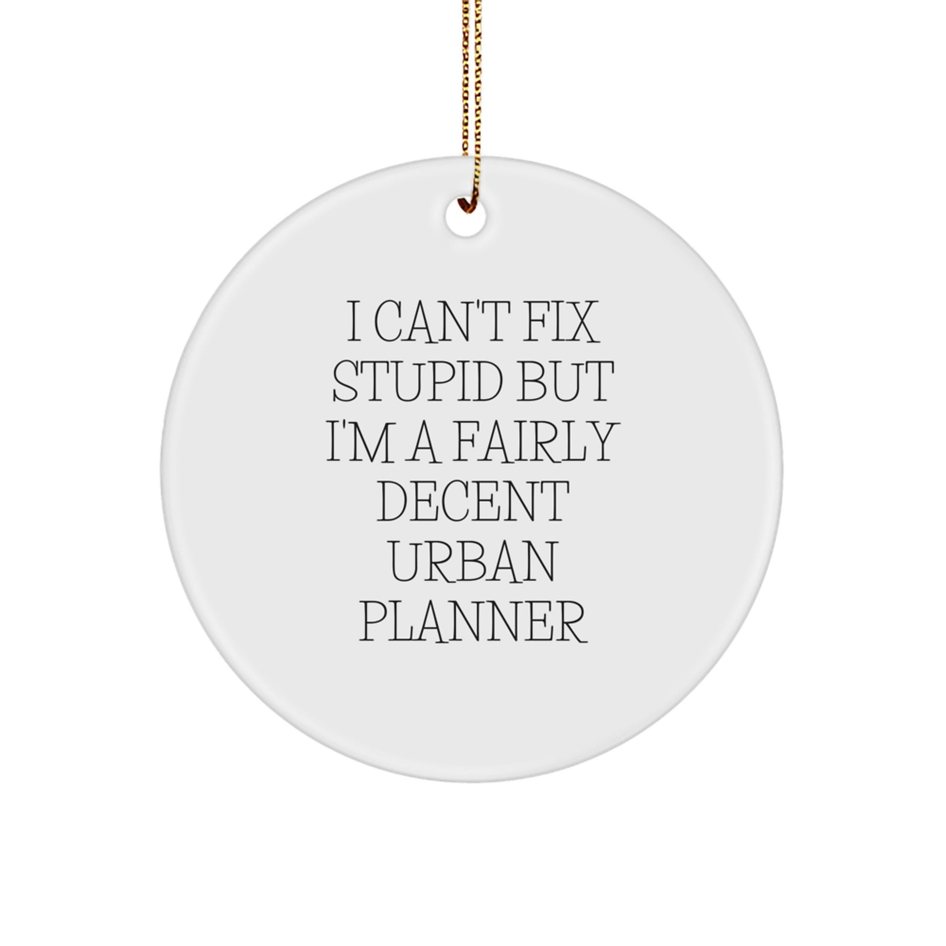 Funny Urban Planner Gifts from Friends for Women - 'I Can't Fix Stupid' Circle Ornament, Unique Christmas Decorations - Image 1