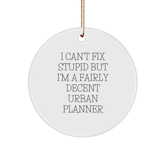 Funny Urban Planner Gifts from Friends for Women - 'I Can't Fix Stupid' Circle Ornament, Unique Christmas Decorations - Image 1