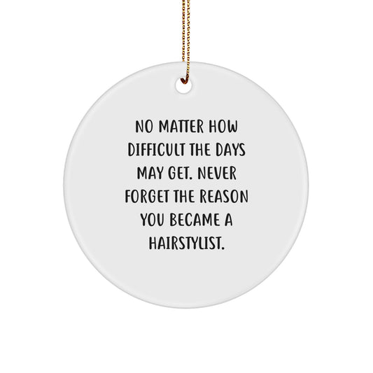 Hairstylist Gifts from Friends, Inspirational Christmas Circle Ornament Reminders, Never Forget 'You Are a Hairstylist', White Circle Ornament - Image 1