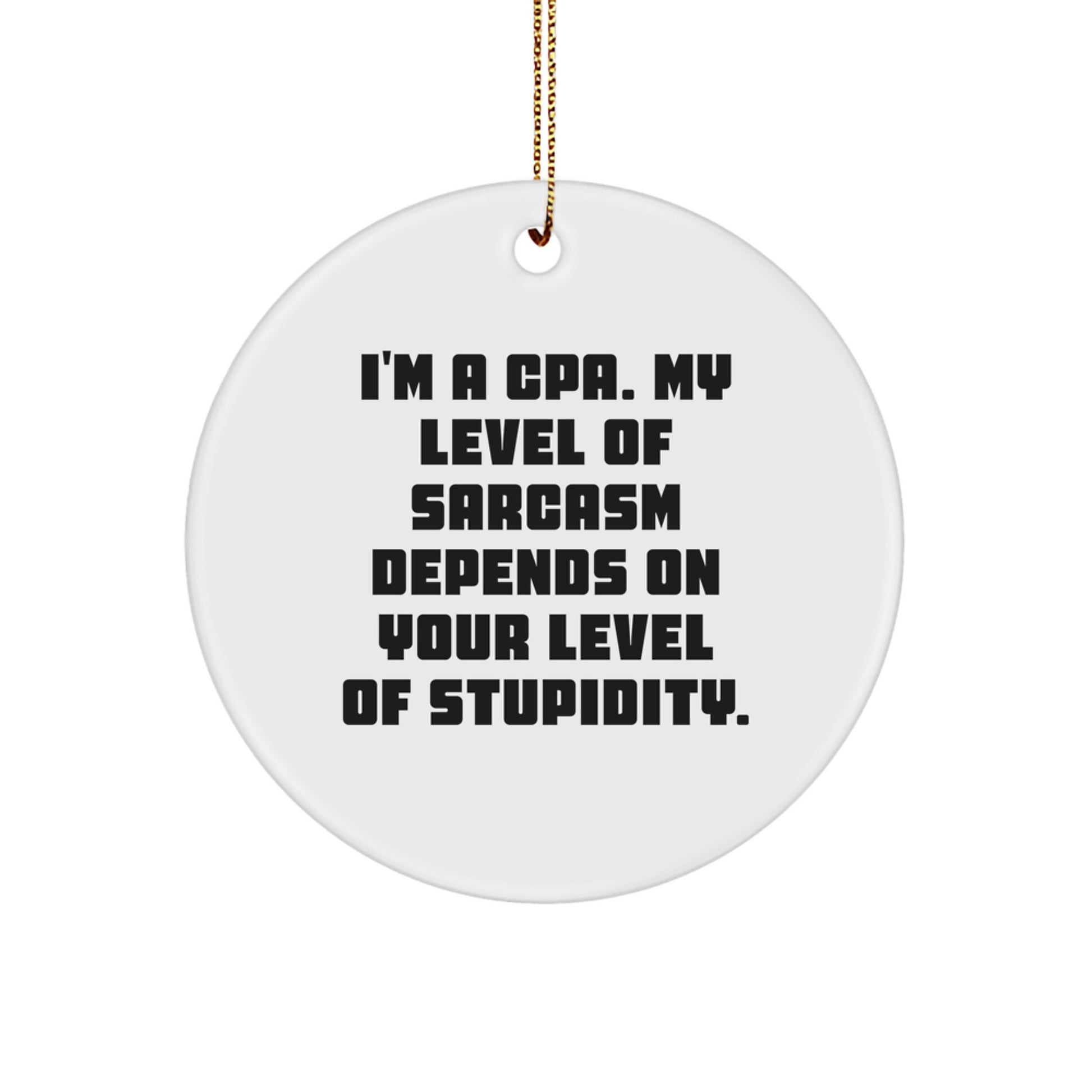 Funny CPA Gifts for Men from Friends, 'I'm A Cpa. My Level Of Sarcasm Depends On Your Level Of Stupidity.' Circle Ornament, Perfect for Christmas - Image 1