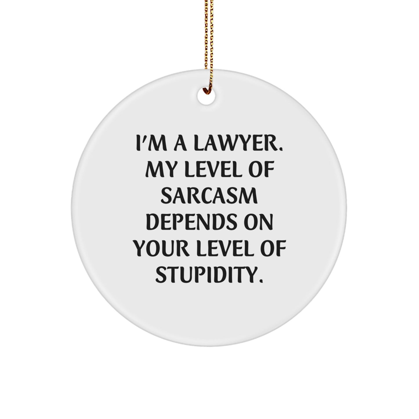 Funny Lawyer Gifts for Men, Christmas Unique Ornaments for Lawyer, 'I'm A Lawyer. My Level Of Sarcasm Depends On Your Level Of Stupidity.' Circle Ornament - Image 1