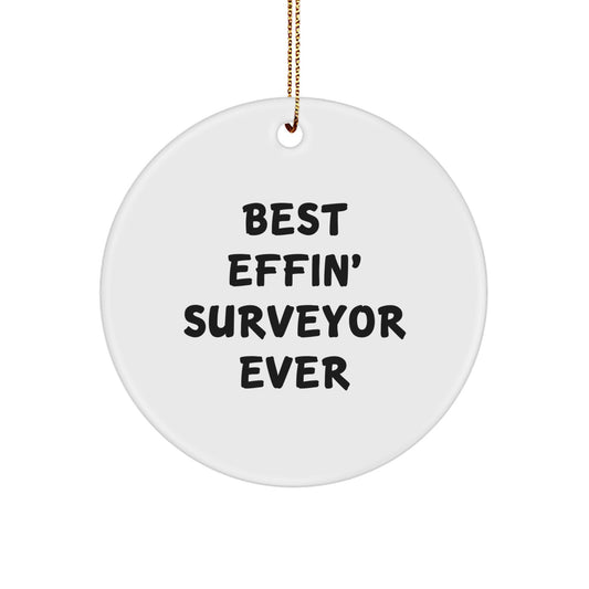 Funny Surveyor Gifts for Men from Friends - Best Effin' Surveyor Ever Circle Ornament, White, Christmas Unique - Image 1