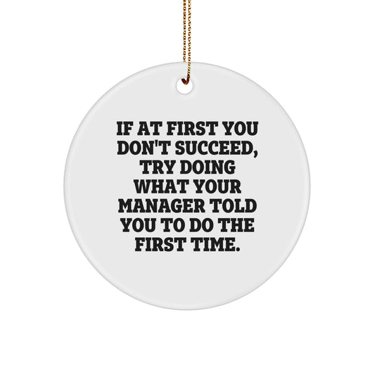 'If At First You Don't Succeed' Funny Quote Manager Circle Ornament, Gifts from Men to Women Coworkers Family, Christmas Unique - Image 1
