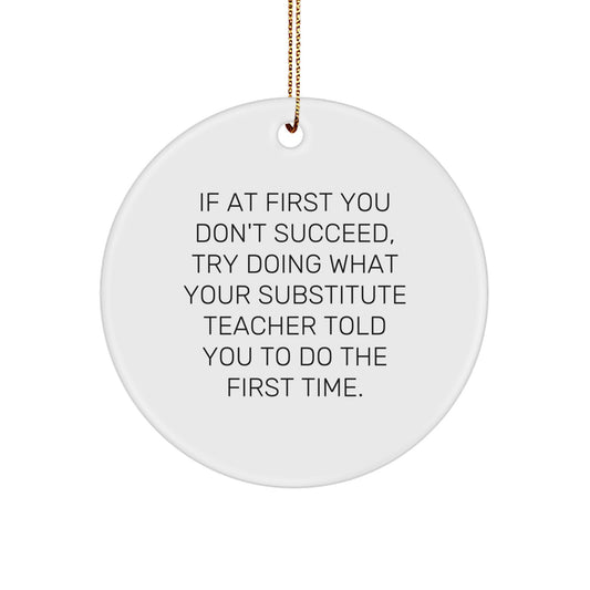 Funny Substitute Teacher Gifts from Friends, Circle Ornament for Christmas Unique Gifts, Inspirational Quote for Substitute Teacher Men Women Coworkers - Image 1