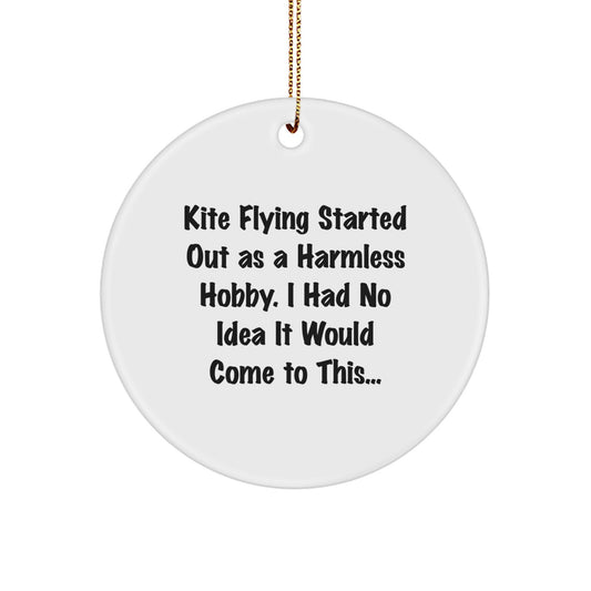 Funny Kite Flying Gifts for Enthusiasts - Kite Flying Circle Ornament, White, Festive Gold Cord, Gifts from Friends to Family, Unique Christmas Unique Gifts - Image 1
