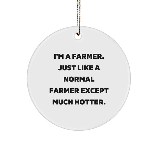 Funny Farmer Gifts from Friends - 'I'm A Farmer. Just Like A Normal Farmer Except Much Hotter.' - Circle Ornament for Christmas - Image 1