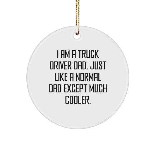 Funny Truck Driver Gifts for Men - Circle Ornament, 'I Am A Truck Driver Dad' - Unique Christmas Decorations for Trucking Family - Image 1