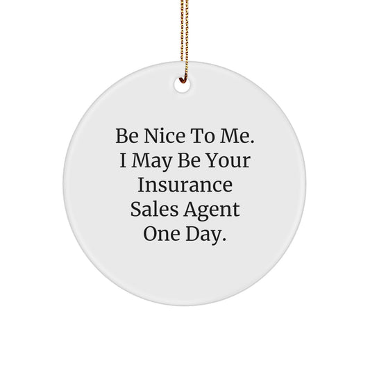 Funny Insurance Sales Agent Gifts from Friends for Insurance Sales Agent, 'Be Nice To Me' Circle Ornament, Christmas Unique Gifts - Image 1
