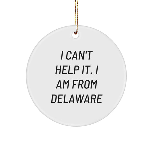 Delaware Native Gifts for Friends from 'I Can't Help It. I Am From Delaware' Circle Ornament, Christmas Unique Delaware Gifts - Image 1