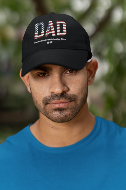 Dad – Loving Family & Country Since [Your Year] - Personalized Patriotic Dad Hat