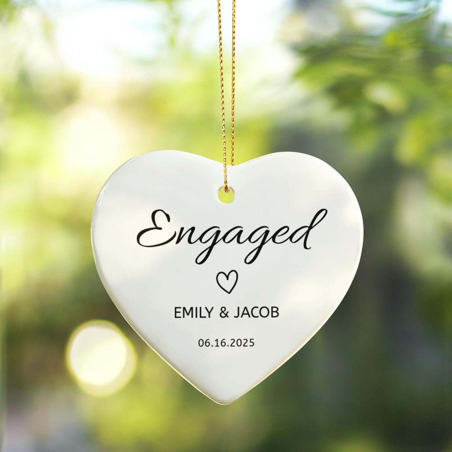 💍 Engaged Personalized Heart Ornament – Custom Names & Date