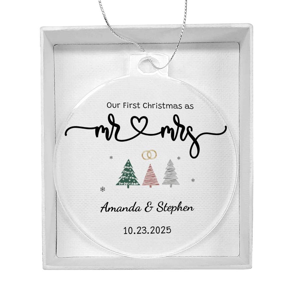 Personalized Newlywed Acrylic Ornament – Our First Christmas as Mr & Mrs