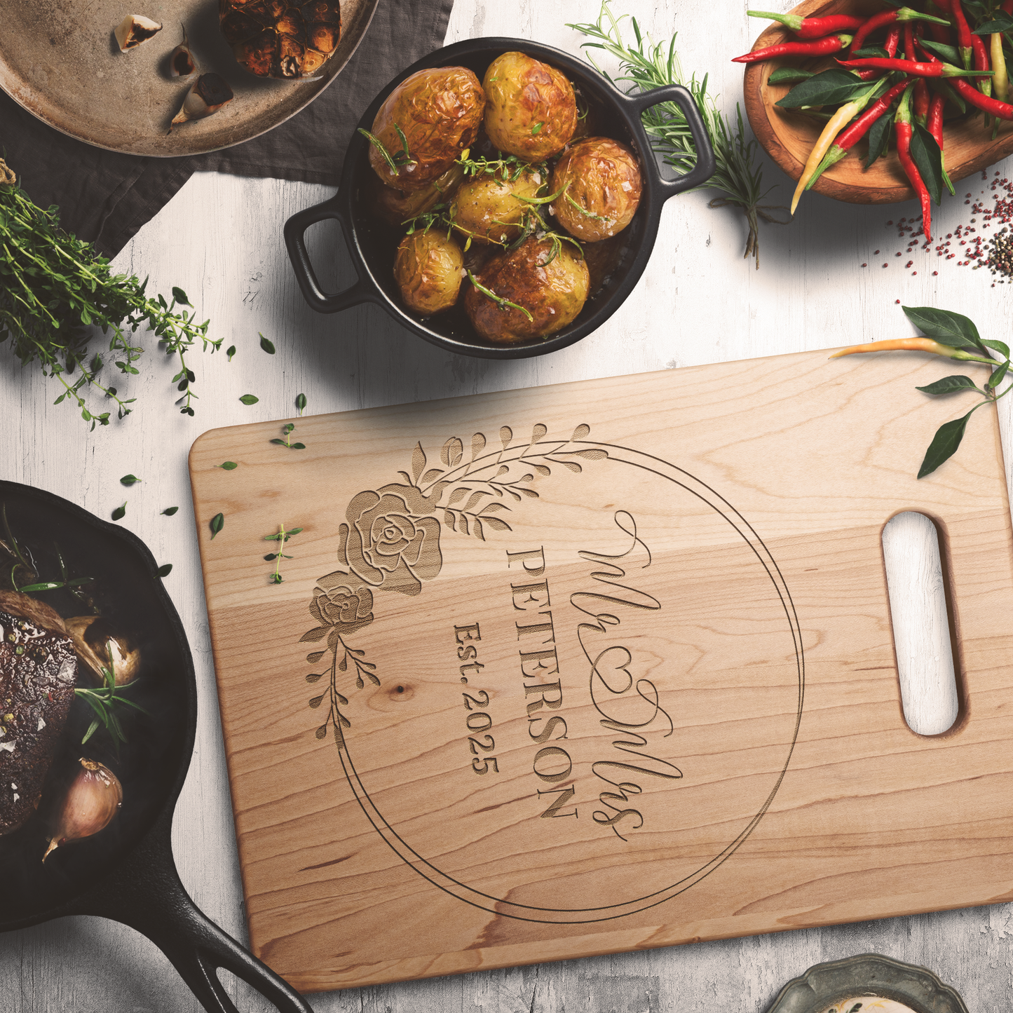 Mr & Mrs Personalized Maple Cutting Board – Custom Name & Wedding Year | Handcrafted Wedding Gift | Made in USA