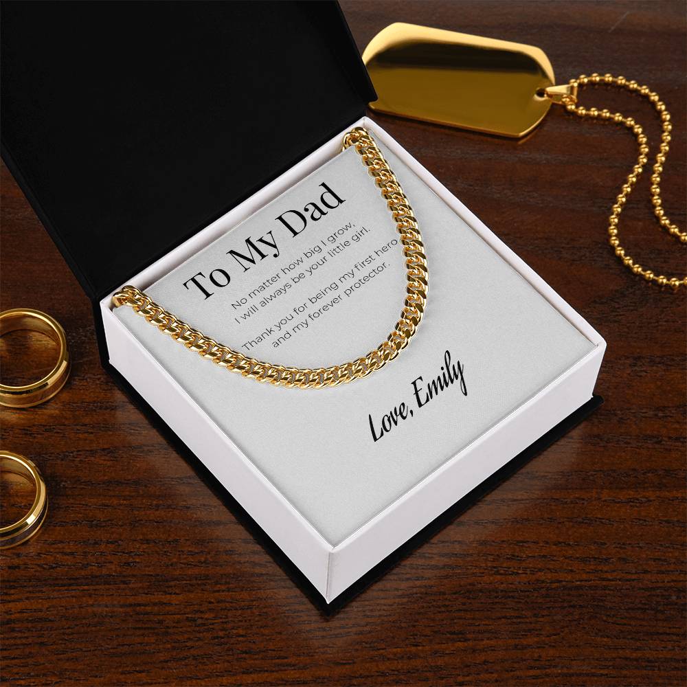 To My Dad Cuban Link Chain Necklace – Personalized Gift from Daughter – “My First Hero”