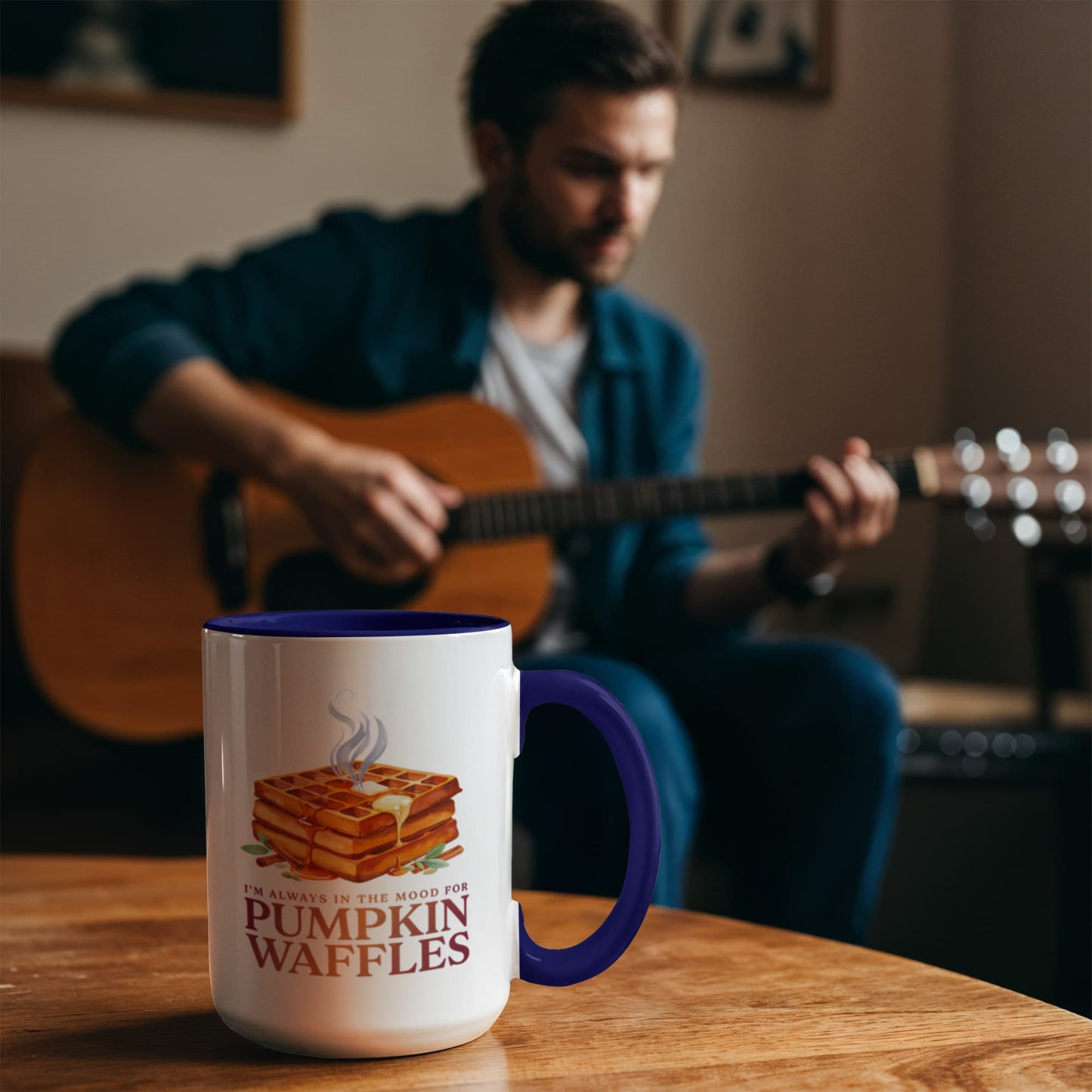 I'm Always in the Mood for Pumpkin Waffles Color Accent Ceramic Mug | Autumn Coffee Mug