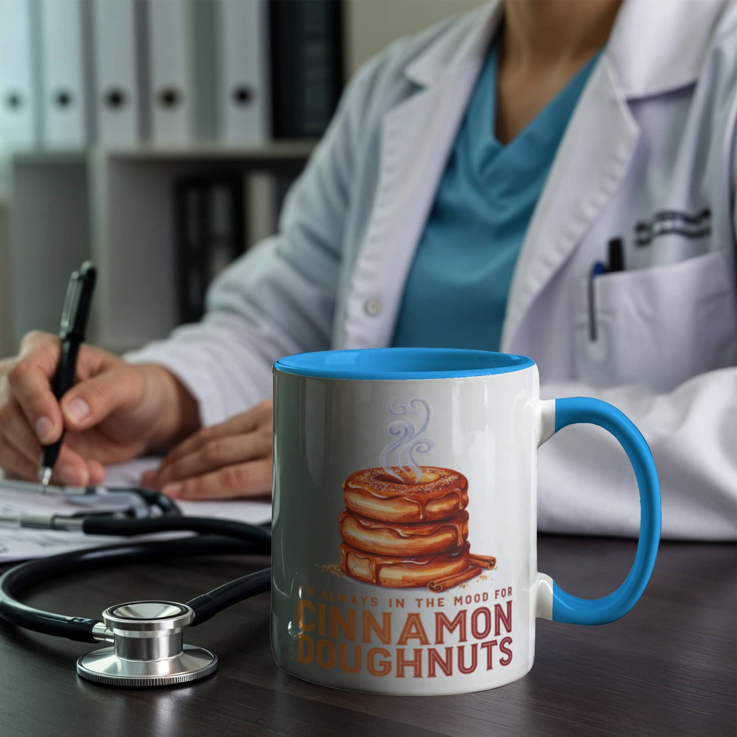 I'm Always in the Mood for Cinnamon Doughnuts Color Accent Ceramic Mug | Autumn Coffee Mug