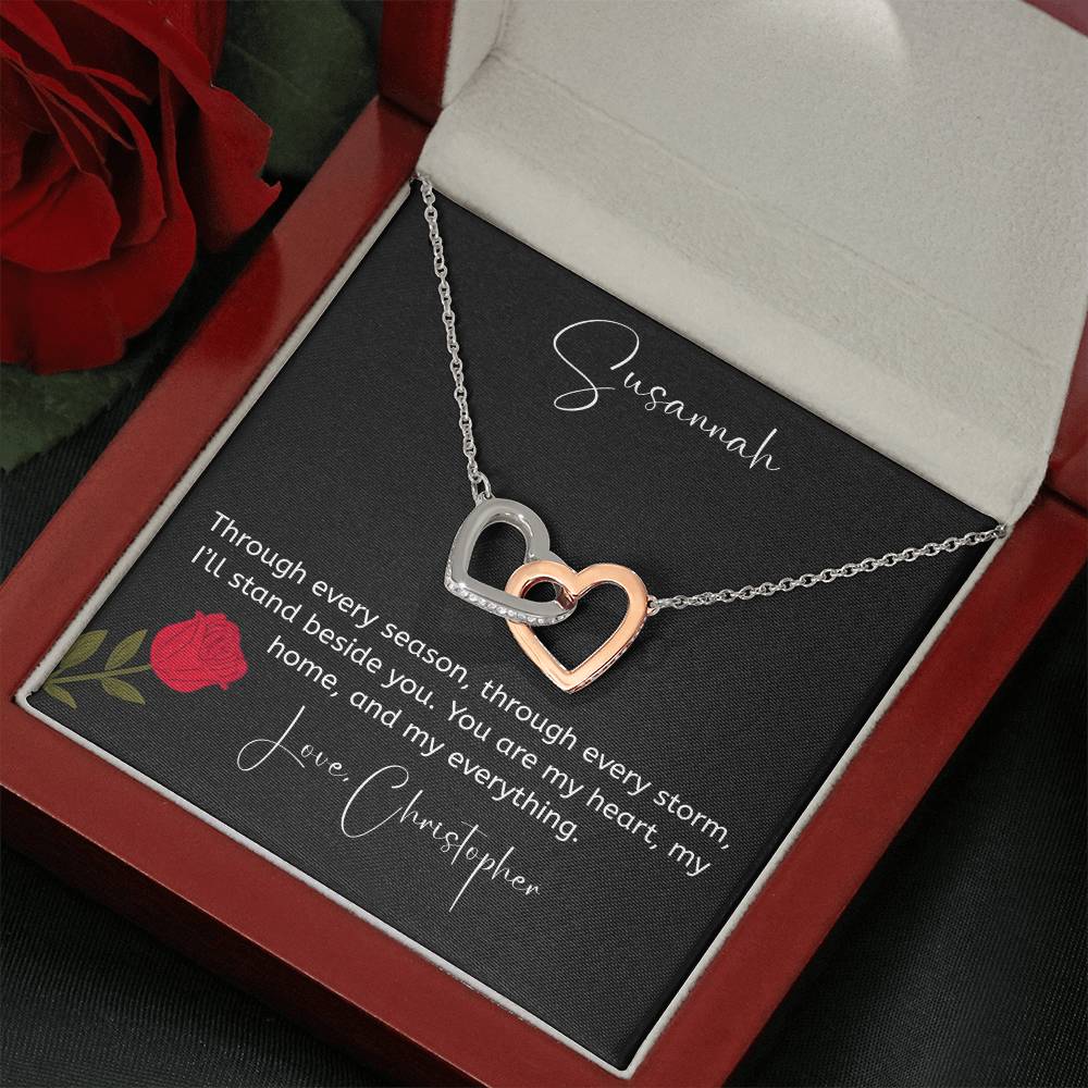 To My Wife – Personalized Interlocking Hearts Necklace | My Heart, My Home, My Everything