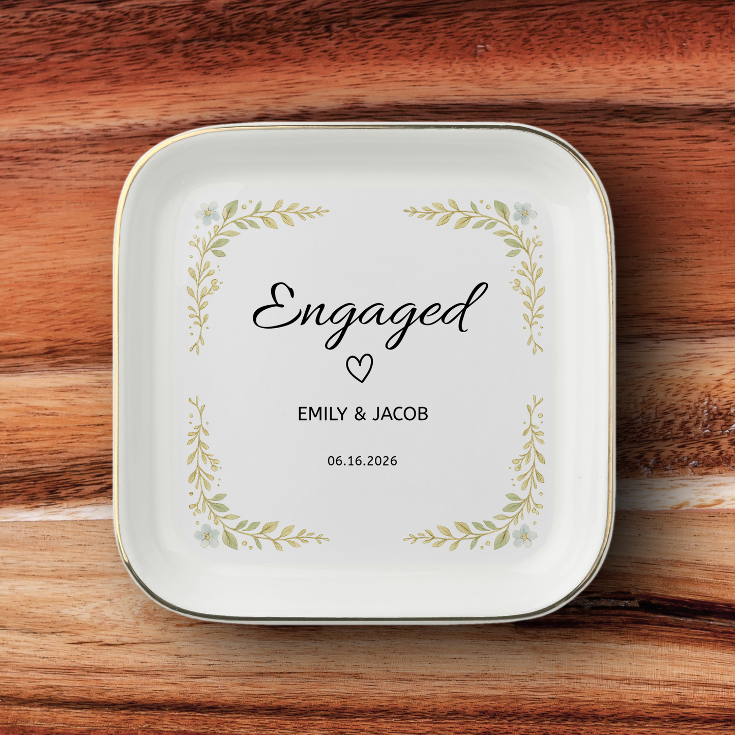 JD-004 | Personalized Engagement Ring Dish – Custom Names & Date