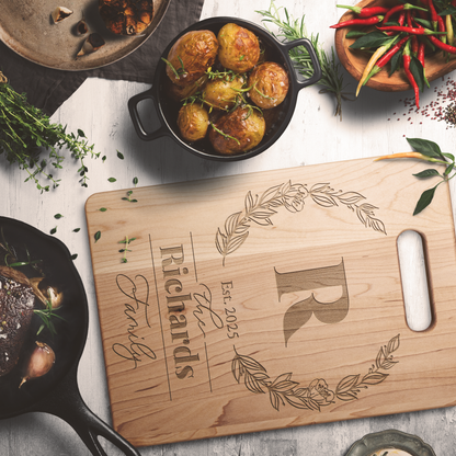 Personalized Maple Cutting Board – Custom Family Name & Monogram | Handcrafted in the USA | Weddings, Anniversaries, Housewarming Gift