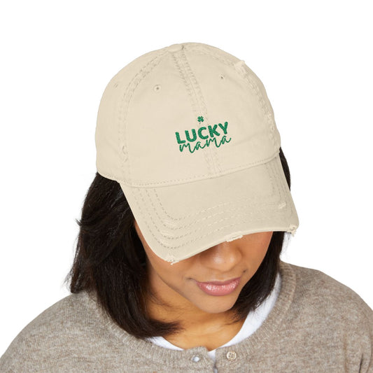 Lucky Mama Hat, St Patrick’s Day Mom Hat, Embroidered Shamrock Cap, Distressed Dad Hat for Women, Irish Mom Gift, March Outfit