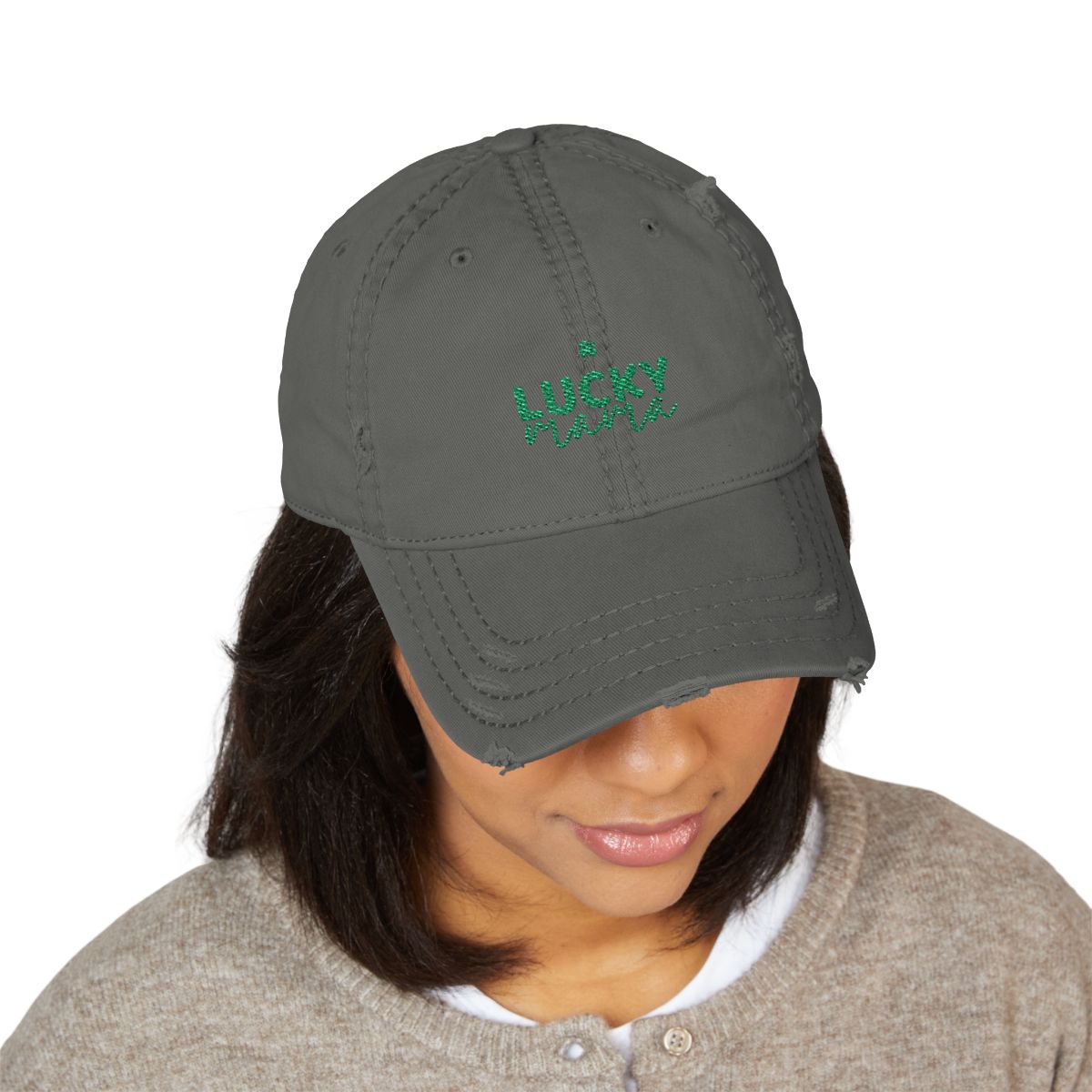 Lucky Mama Hat, St Patrick’s Day Mom Hat, Embroidered Shamrock Cap, Distressed Dad Hat for Women, Irish Mom Gift, March Outfit