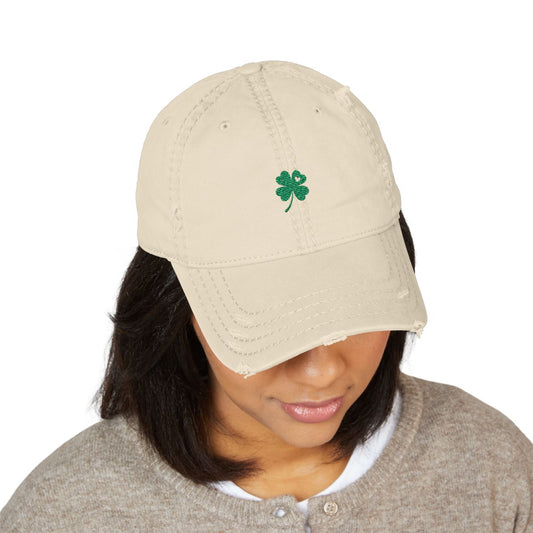 Shamrock Hat, St Patrick’s Day Hat for Women, Embroidered Clover Cap, Distressed Dad Hat, Irish Hat, Minimal Green Hat