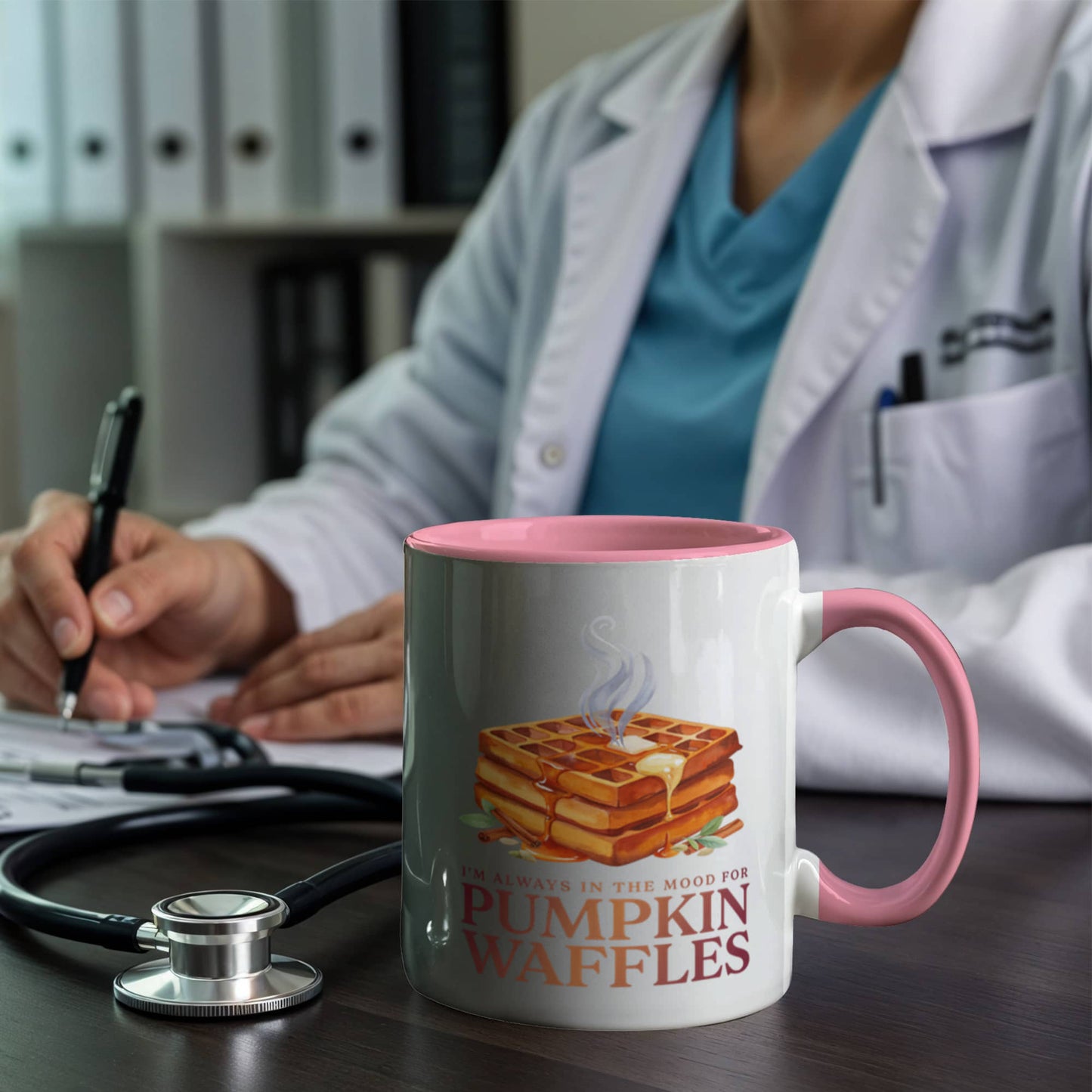 I'm Always in the Mood for Pumpkin Waffles Color Accent Ceramic Mug | Autumn Coffee Mug